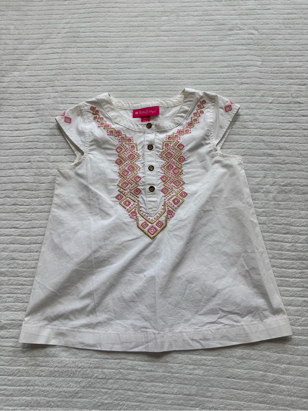 Lilly Pulitzer White Embroidered Girls Top with Pink Accents - Picture 2 of 9